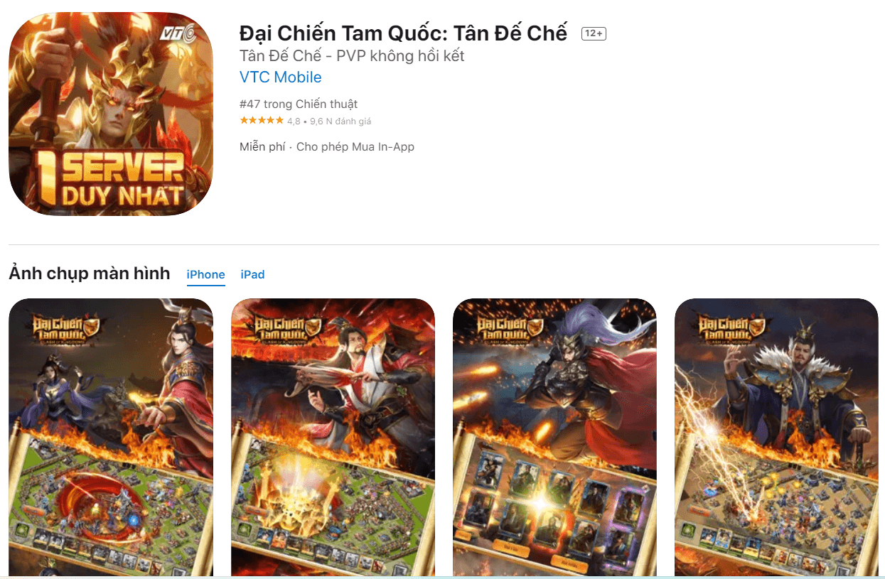 ĐẠI CHIẾN TAM QUỐC: TÂN ĐẾ CHẾ DAI CHIEN TAM QUOC TAN DE CHE TOP 10 GAME MOBILE THỊNH HÀNH TRÊN APPSTORE THÁNG 3 - PHẦN 1