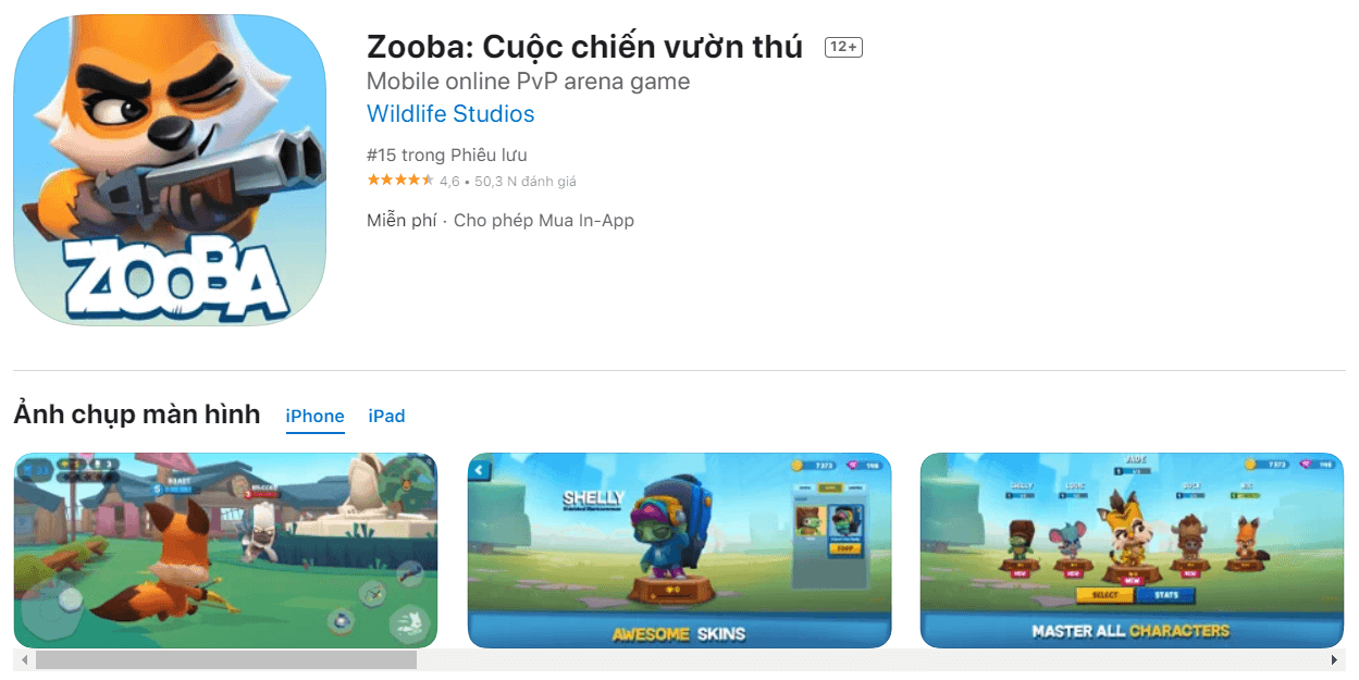 ZOOBA: CUỘC CHIẾN VƯỜN THÚ ZOOBA CUOC CHIEN VUON THU TOP 10 GAME MOBILE THỊNH HÀNH TRÊN APPSTORE THÁNG 3 - PHẦN 1