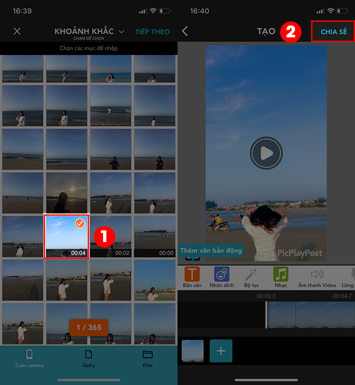 2. LÀM HÌNH NỀN VIDEO TRÊN IPHONE CÓ NHẠC BẰNG PICPLAYPOST